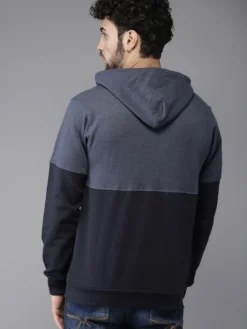 Campus Sutra Men Navy Blue Colourblocked Hooded Sweatshirt