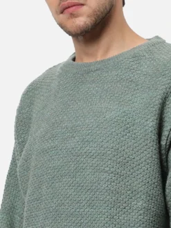 Campus Sutra Men Green Boucle Ribbed Pullover