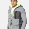 Campus Sutra Men Grey & Fluorescent Green Windcheater Puffer Jacket