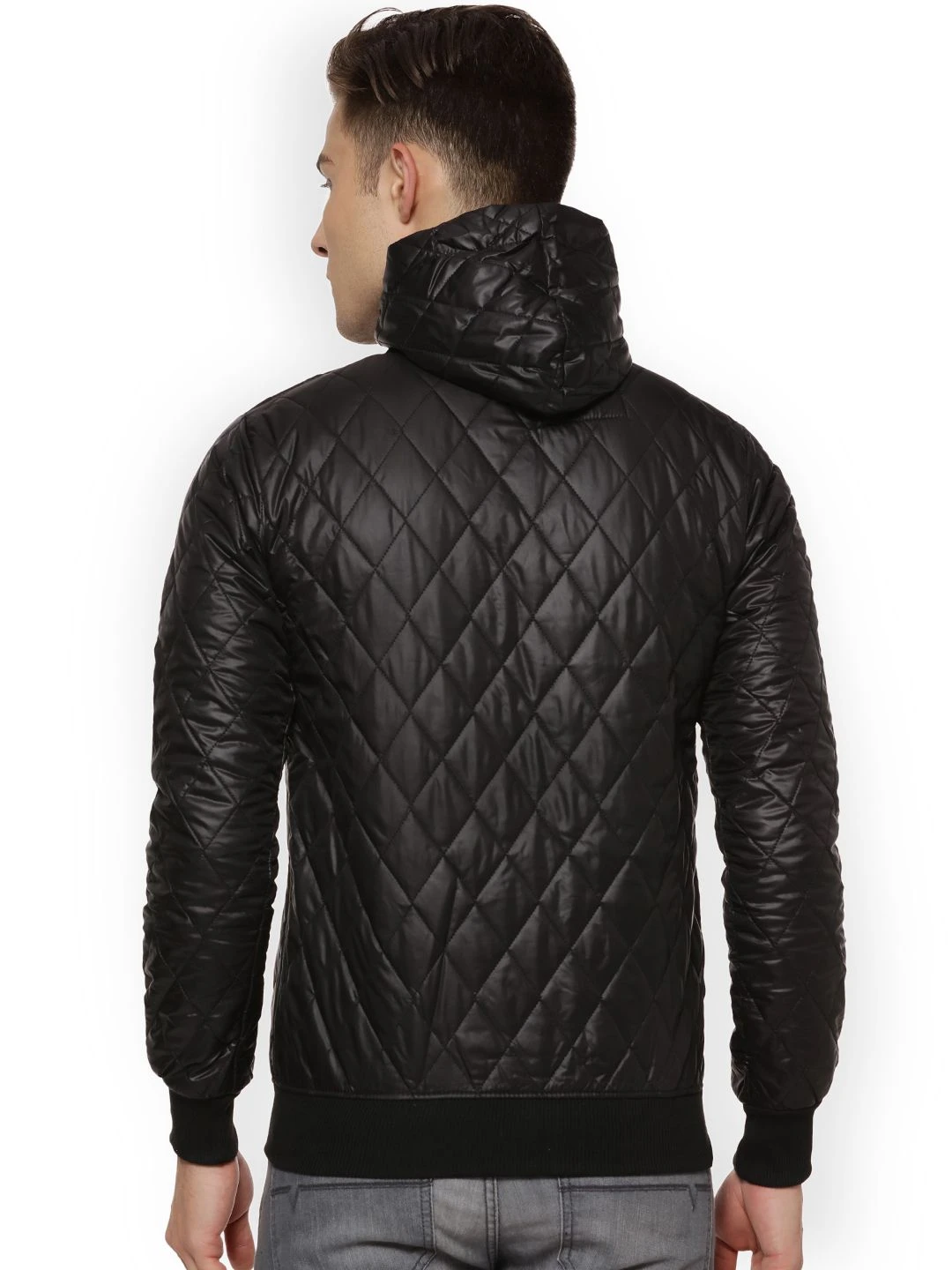 Campus Sutra Men Black Self Design Quilted Jacket
