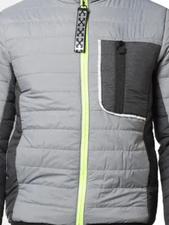 Campus Sutra Men Grey Colourblocked Windcheater Padded Jacket