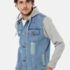 Campus Sutra Men Blue Washed Colourblocked Windcheater Outdoor Denim Jacket