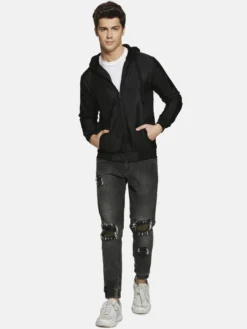 Campus Sutra Men Black Solid Bomber Jacket