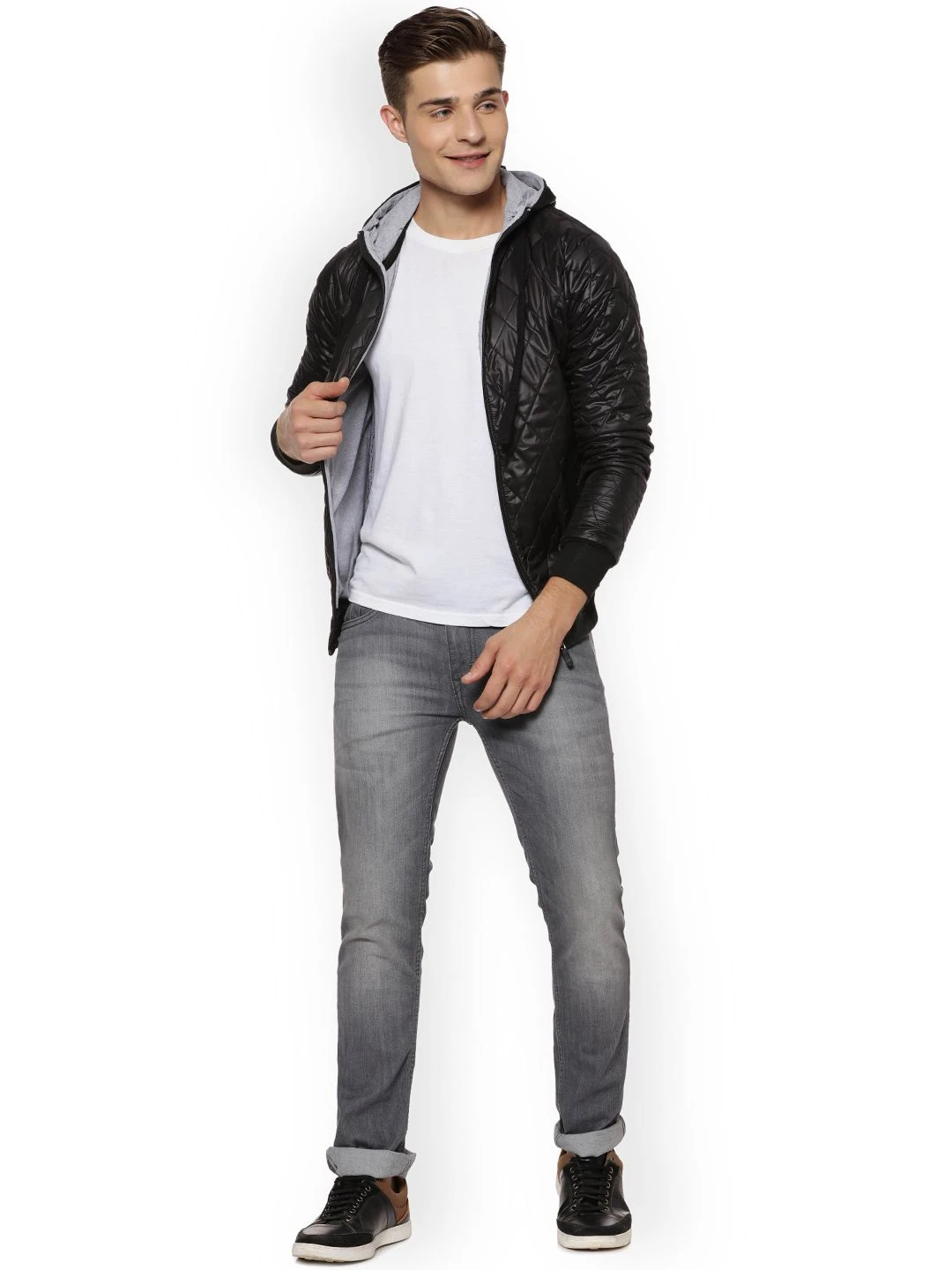 Campus Sutra Men Black Self Design Quilted Jacket - Image 5