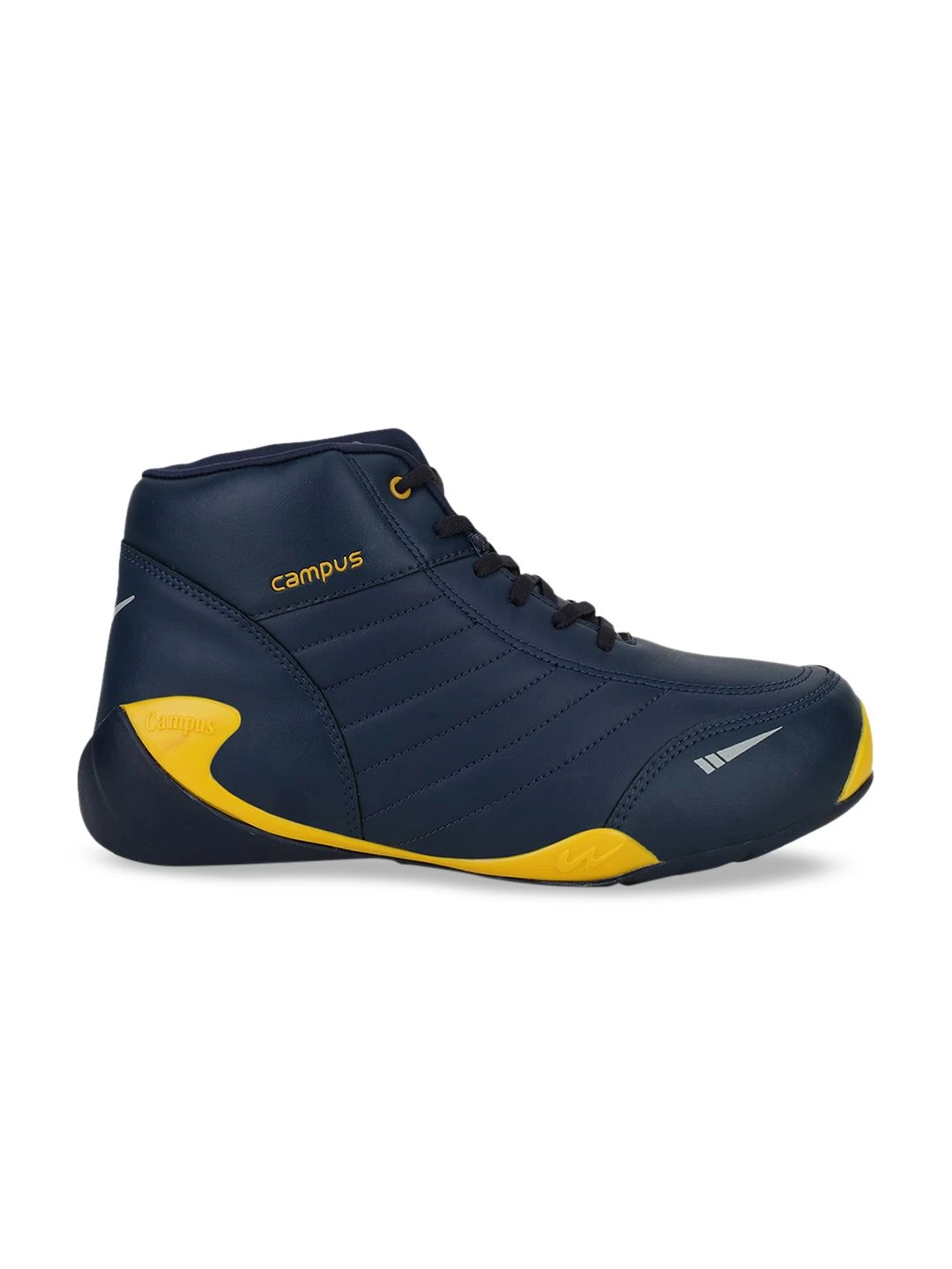 Campus Men Navy Blue & Yellow Everest Mesh Mid-Top Running Shoes