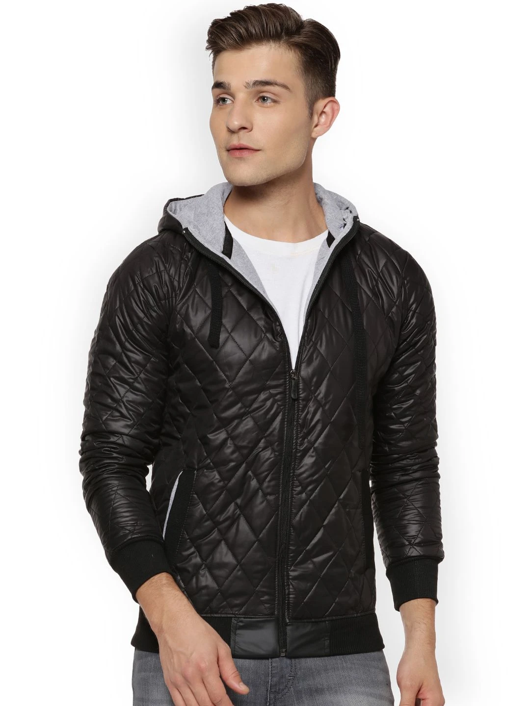 Campus Sutra Men Black Self Design Quilted Jacket - Image 4
