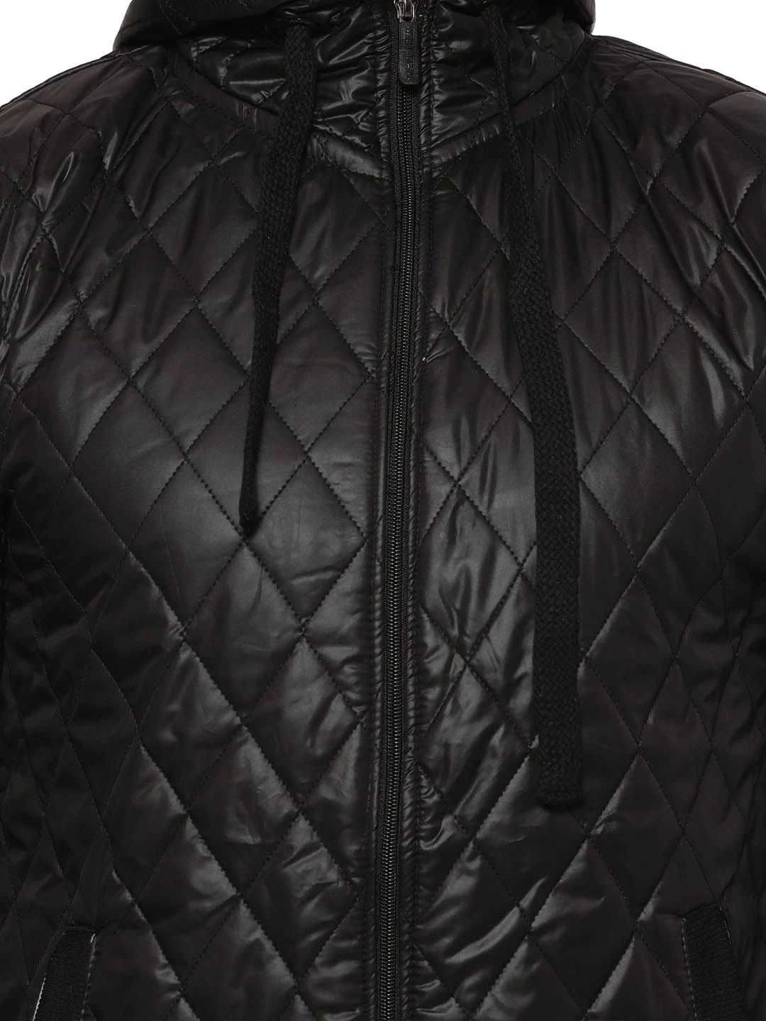 Campus Sutra Men Black Self Design Quilted Jacket - Image 6
