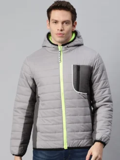 Campus Sutra Men Grey Colourblocked Padded Jacket
