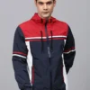 Campus Sutra Men Blue & Red Colourblocked Windcheater Outdoor Sporty Jacket
